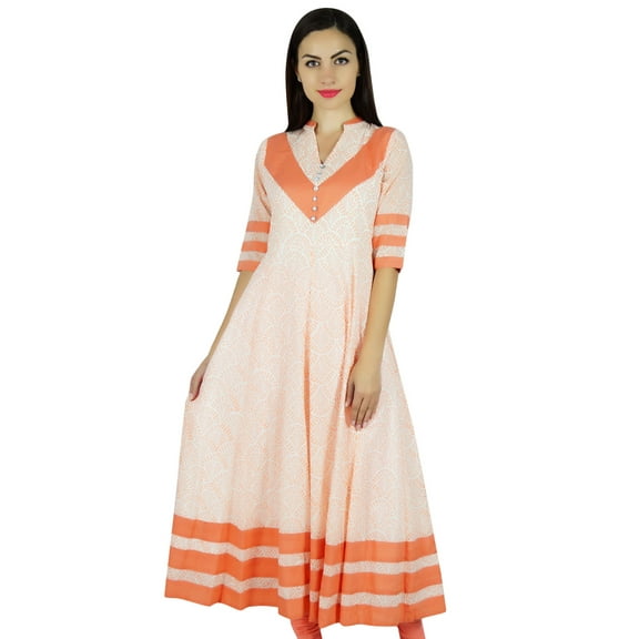 Bimba Women Flaired Anarkali Kurta Kurti Floral Spring Summer Maxi Long Blouse