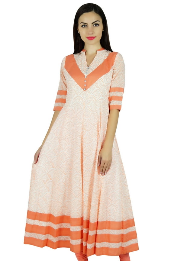 Women Flaired Anarkali Kurta Kurti Floral Spring Summer Maxi Long Blouse