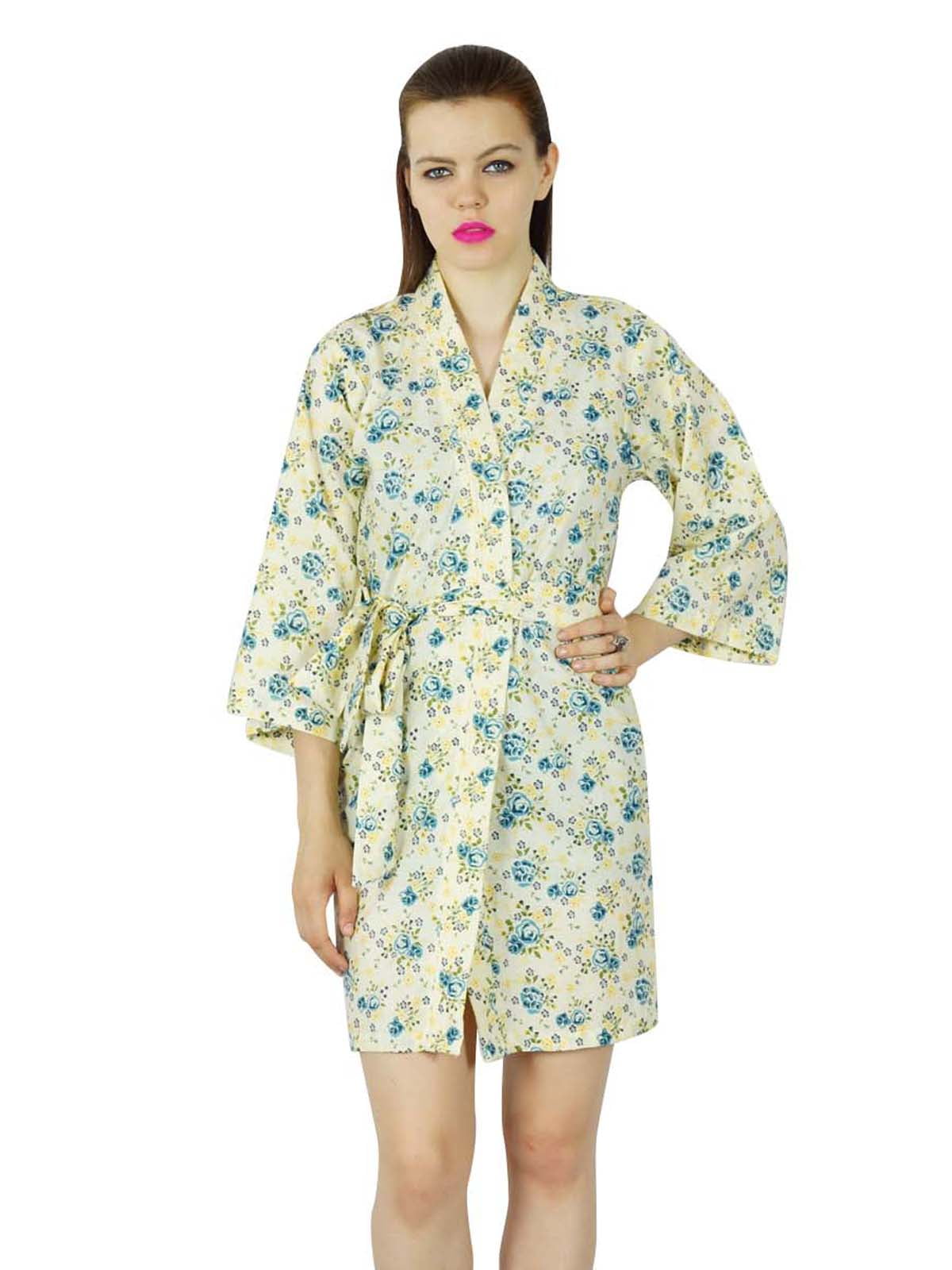 Bimba Women's Kimono Bridesmaid Purple Floral Satin Short Drawstring Kaftan 14