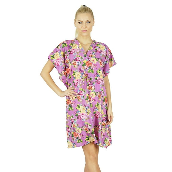 Bimba Women Floral Kaftan Bridesmaid Short Cotton Caftan Beach Coverup