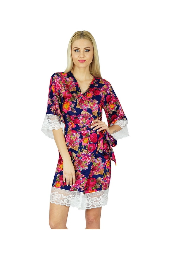 Women Floral Lace Robe Short Cotton Getting Ready Bridesmaid Robes