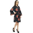 thumbnail image 1 of Bimba Women Floral Print Black Full Sleeve Bridesmaid Kimono Robe With Belt - 10, 1 of 4