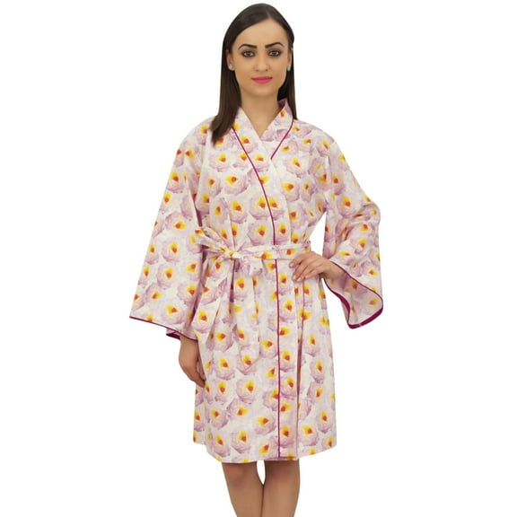 Bimba Women Floral Print Kimono Robe With Belt Wedding Nightwear Cover Up - 8