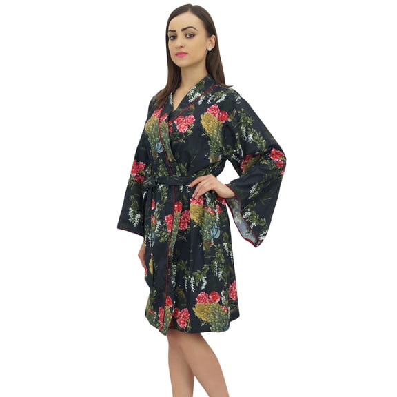 Bimba Women Floral Print Kimono Short Robe With Belt Bridesmaid Cover Up - 12