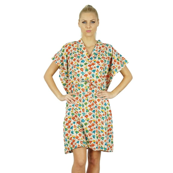 Bimba Women Floral Printed Cotton Kaftan Dress Short Tunic Beach Caftan