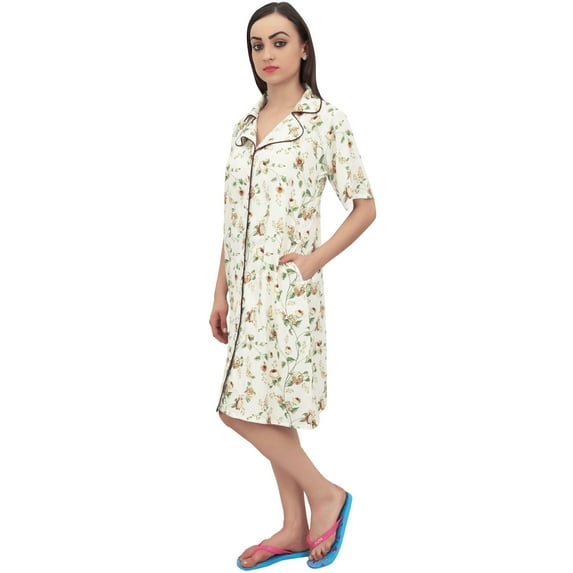 Bimba Women Floral Printed Short Sleeve Brown Sleepshirt Nightwear With Pockets - 14