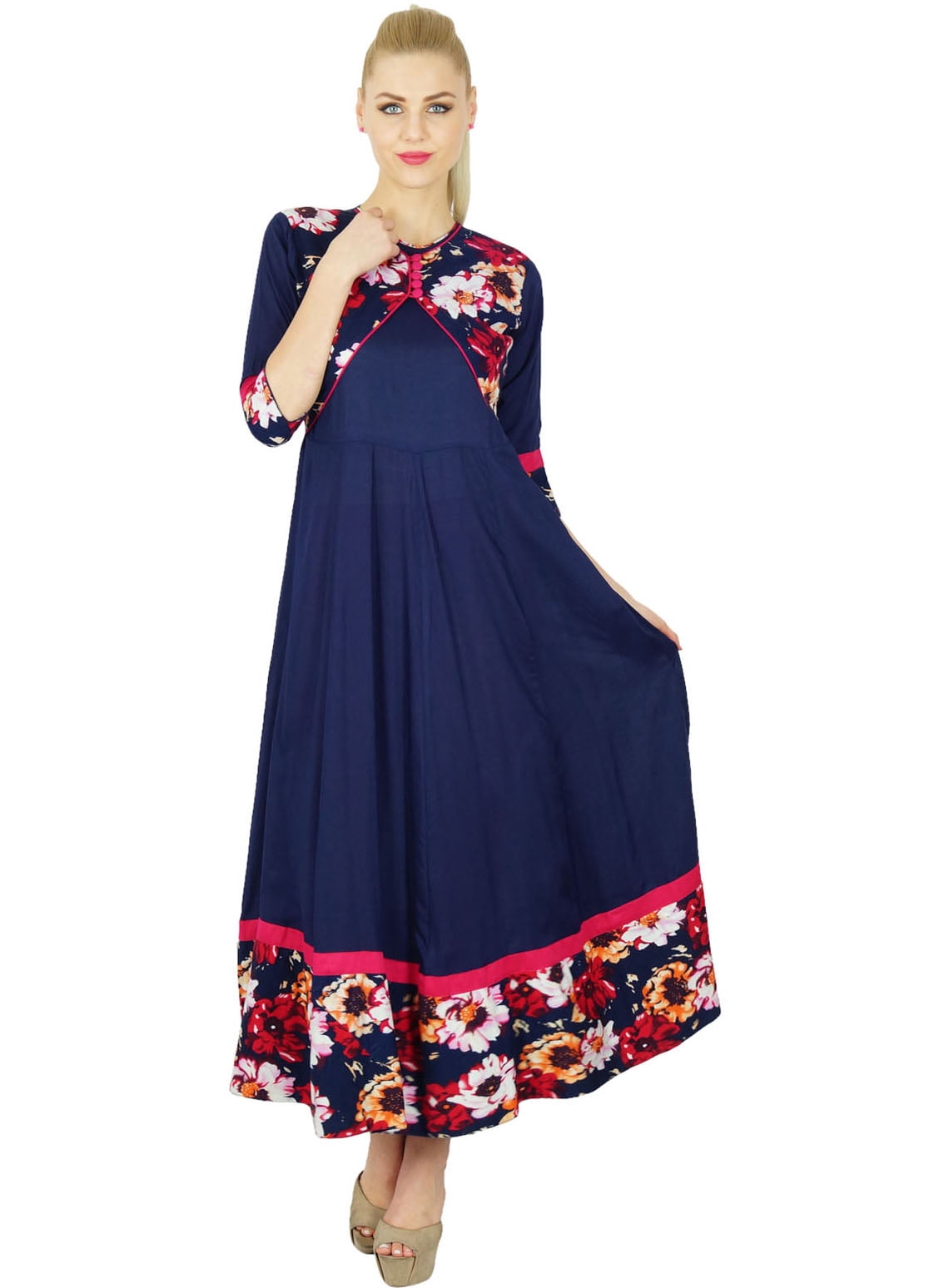 Bimba Women's Black Anarkali Kurta – Flared Designer Dress, Sleeveless, Net & Sequins, 50\" Length, Indian Bollywood Style - View #2