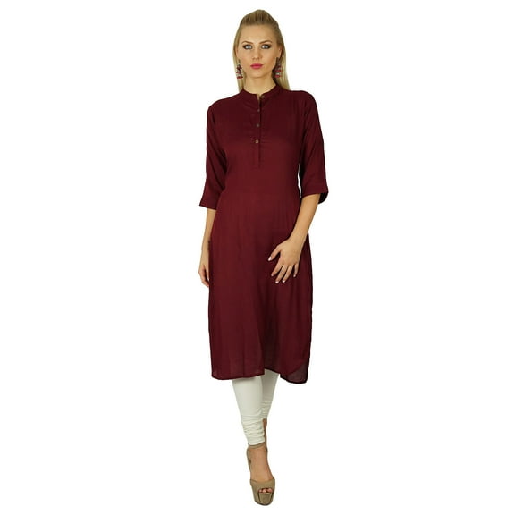 Bimba Women Formal Tunic Maroon Kurta Kurti Chic Casual Clothing