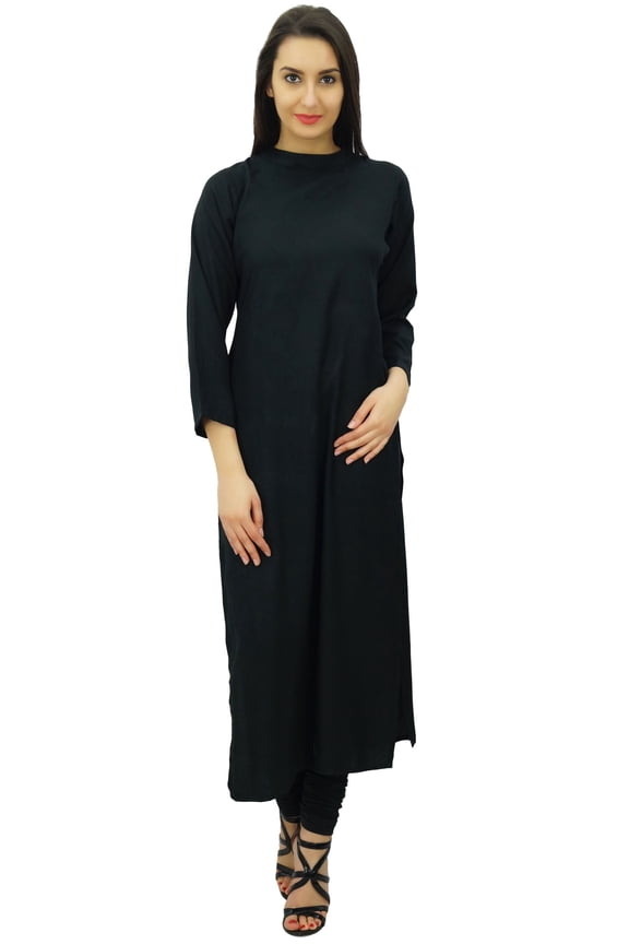 Women Full Sleeve Staright Kurta Indian Ethnic Rayon Kurti Plain Long Tunic Blouse