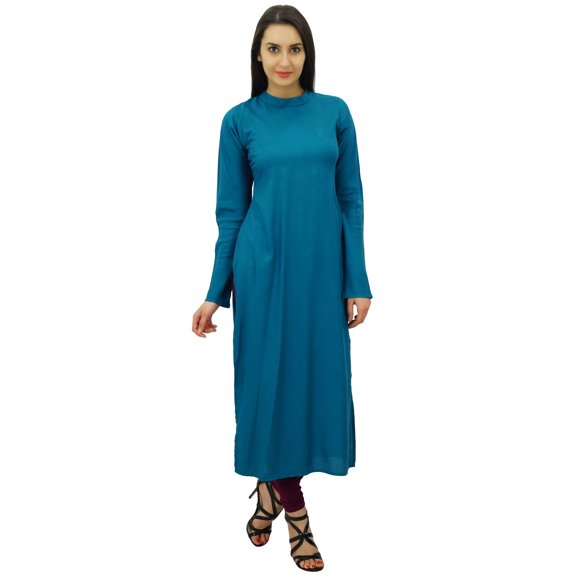 Bimba Women Full Sleeve Staright Kurta Indian Ethnic Rayon Kurti Plain Long Tunic Blouse