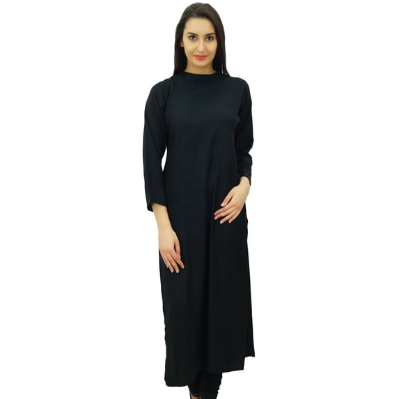 Bimba Women Full Sleeve Straight Kurta Ethnic Rayon Kurti Plain Long Tunic