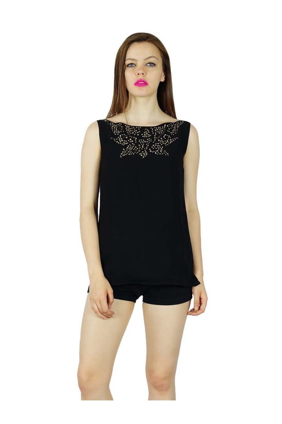 Women Georgette Custom Blouse Sleeveless Crop Top