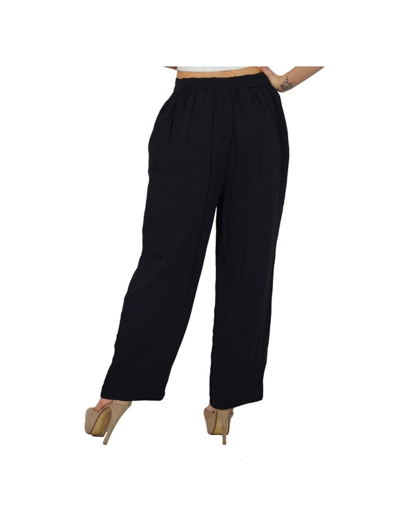 Women Gergette Palazzo Pants Elastic Waist Casual Clothing