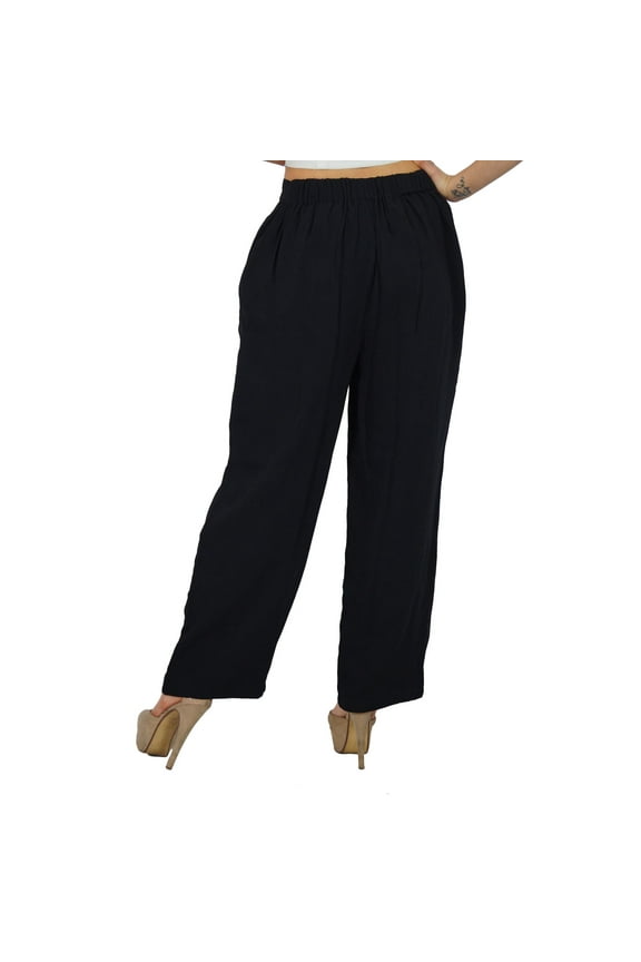 Women Gergette Palazzo Pants Elastic Waist Casual Clothing