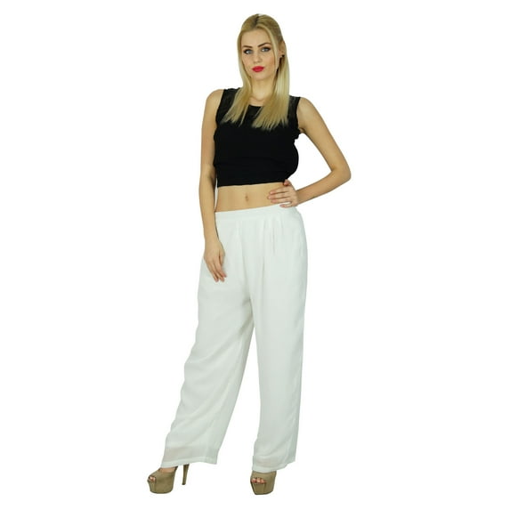 Bimba Women Gergette Palazzo Pants Elastic Waist Casual Clothing