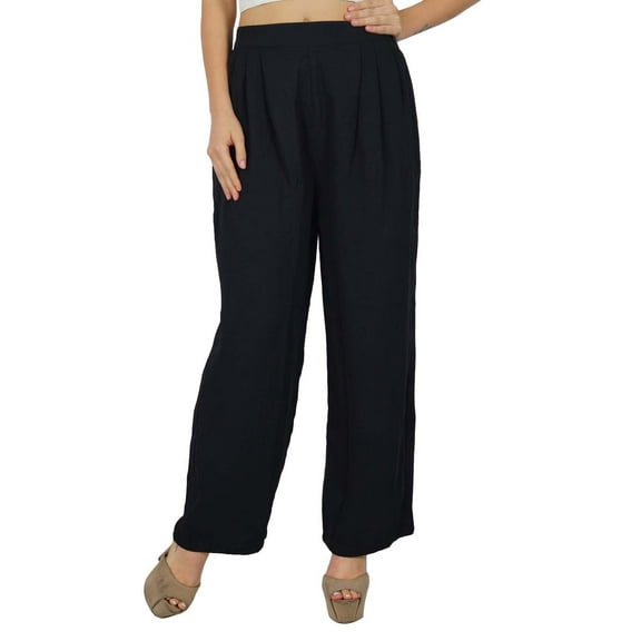 Bimba Women Gergette Palazzo Pants Elastic Waist Casual Clothing