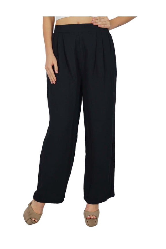 Women Gergette Palazzo Pants Elastic Waist Casual Clothing
