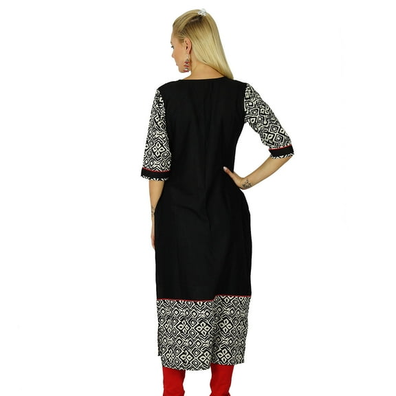 Bimba Women Indian Black Tunic 3/4 Sleeve Rayon custom Kurta Kurti Casual Summer Top