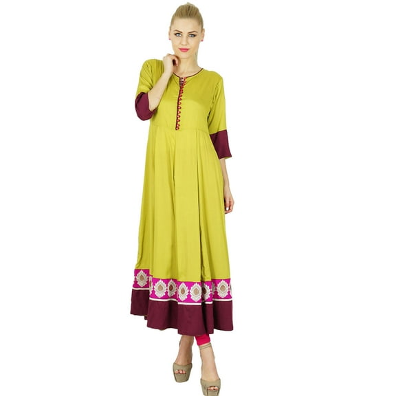 Bimba Women Indian Ethnic Anarkali Kurta Kurti Flaired Top Blouse Green