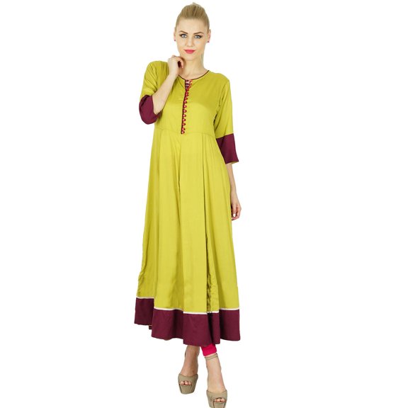 Bimba Women Indian Ethnic Anarkali custom Kurta Kurti Flaired Top Blouse Green