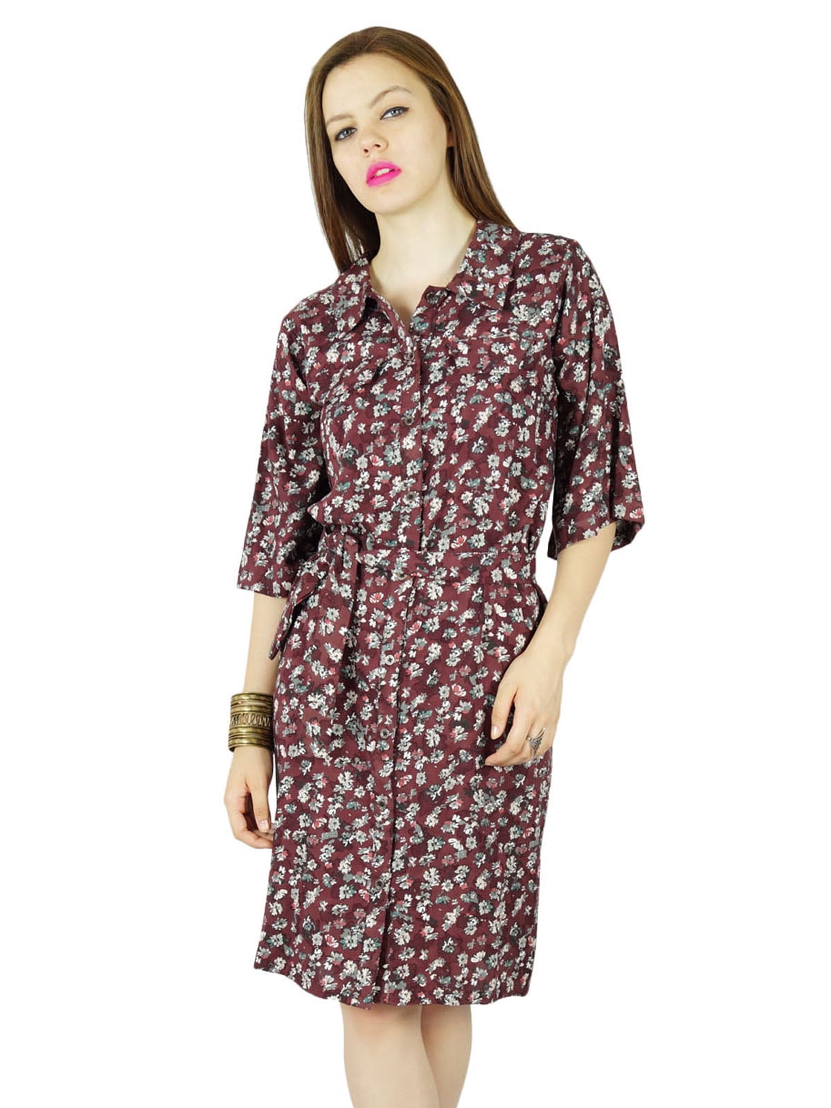 Bimba Women's Shift Dress - Knee-Length Rayon Casual Smocked Waist Dress
