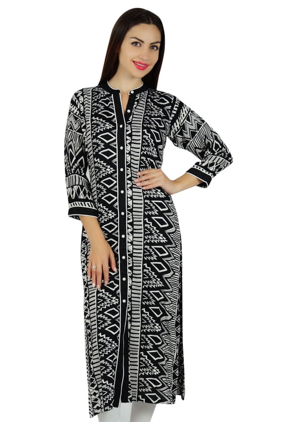 Women Kurta Designer Long Kurti 3/4 Sleeve Formal Casual Tunic Blouse