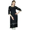 thumbnail image 1 of Bimba Women Kurta Kurti 3/4 Sleeve Formal Casual Rayon Tunic Blouse With Lace, 1 of 1