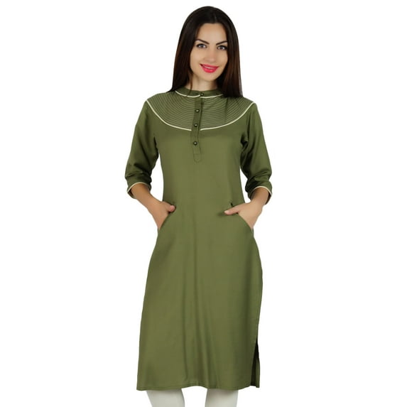 Bimba Women Kurta Kurti 3/4 Sleeve With Pockets Casual Tunic Indian Blouse