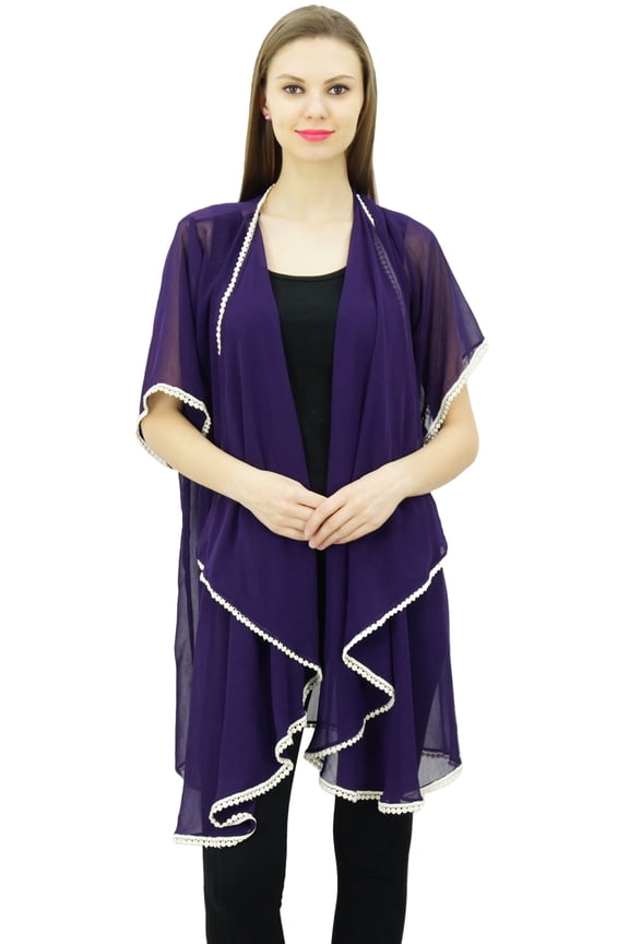 Women Lightweight Georgette Waterfall Shrug Asymmetrical Hem Open Front Coverup