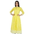 thumbnail image 1 of Bimba Women Long A-Line Kurti Indian Ethnic 3/4 Sleeve Blouse-Yellow, 1 of 8