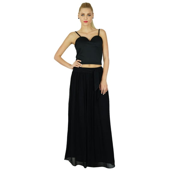 Bimba Women Long Black Maxi Skirt Tulip Style Georgette Boho Bottoms