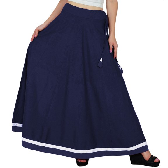Bimba Women Long Boho Maxi Skirt Cotton Flared Skirts With Drawstring Waist