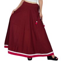 Bimba Women Long Boho Maxi Skirt Cotton Flared Skirts With Drawstring Waist