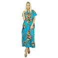 thumbnail image 1 of Bimba Women Long Cotton Kaftan Blue Floral Night Wear Classic Caftan Dress, 1 of 5