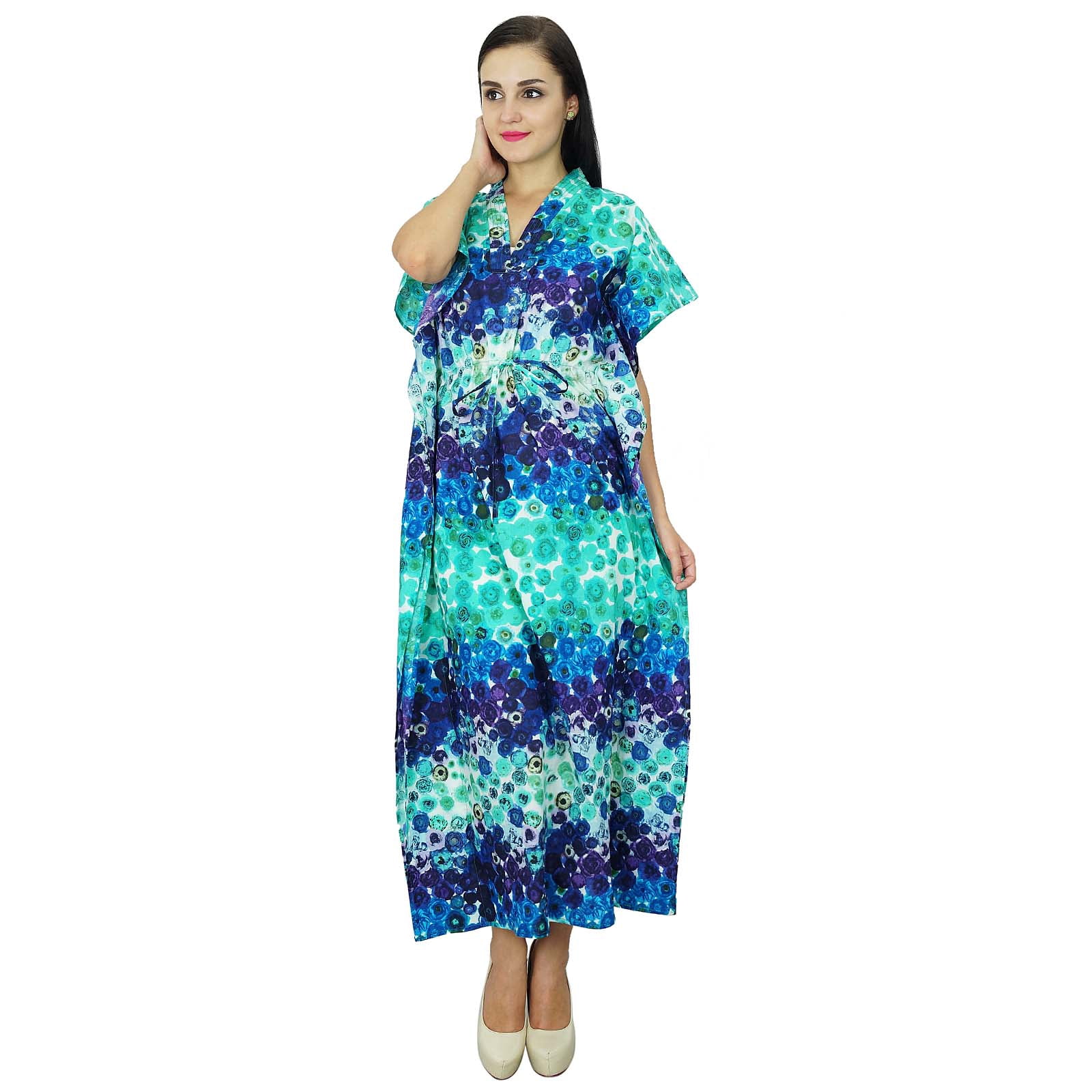 chinese dress ladies White Linen Kaftan Dress - Kaftan Maxi Dress, Long Sleeves & Pockets main image 1