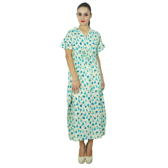 Bimba Women Long Cotton Kaftan Bohemian Nightgown Floral Maxi Caftan