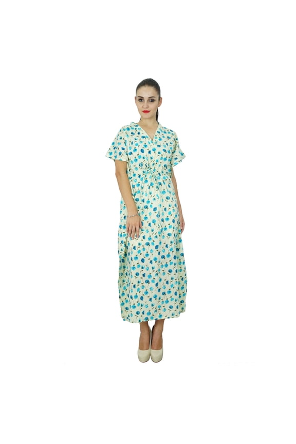 Women Long Cotton Kaftan Bohemian Nightgown Floral Maxi Caftan