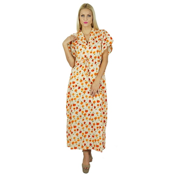 Bimba Women Long Cotton Kaftan Bohemian Nightgown Floral Maxi Caftan