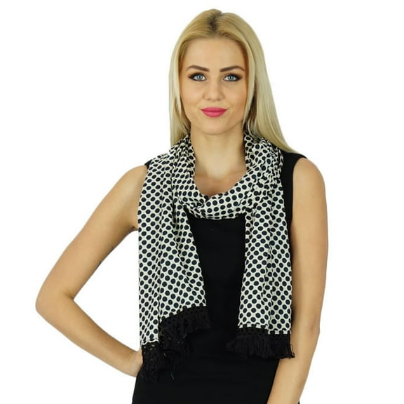 Bimba Women Long Cotton Scarves With Tassels White Printed Scarf Accessories