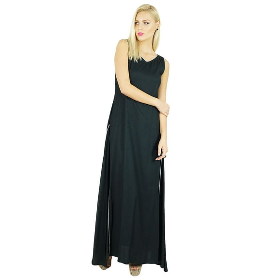 Bimba Women Long Dress Rayon Black Maxi Gown Bohemian Casual Clothing