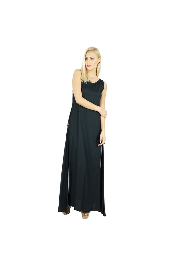 Women Long Dress Rayon Black Maxi Gown Bohemian Casual Clothing