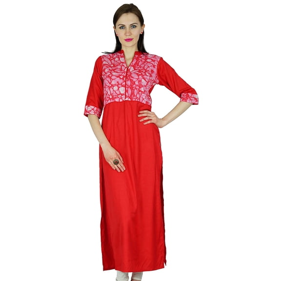 Bimba Women Long Ethnic Kurta Kurti Formal Indian Tunic 3/4 Sleeve Blouse