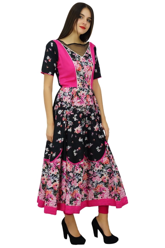 Women Long FlaiDress Print Boho Chic Kurta Designer Kurti Clothing