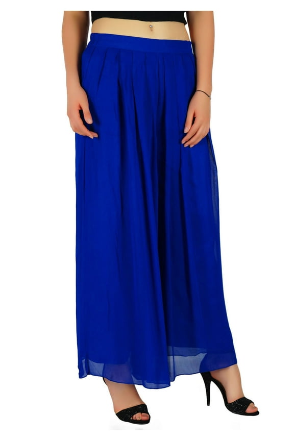 Women Long Flared Wide Leg Palazzo Pleated Skirt Style Pants
