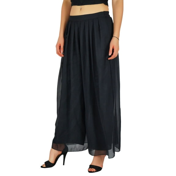 Bimba Women Long Flared Wide Leg Palazzo Pleated Skirt Style Pants