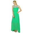 thumbnail image 1 of Bimba Women Long Green Maxi Half Lined Dress Hand Beaded Neck Sleeveless Gown, 1 of 5