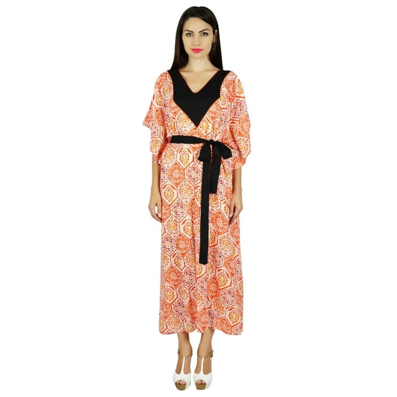 Bimba Women Long Kaftan Designer Kimono Caftan Coverup With Contrast Belt