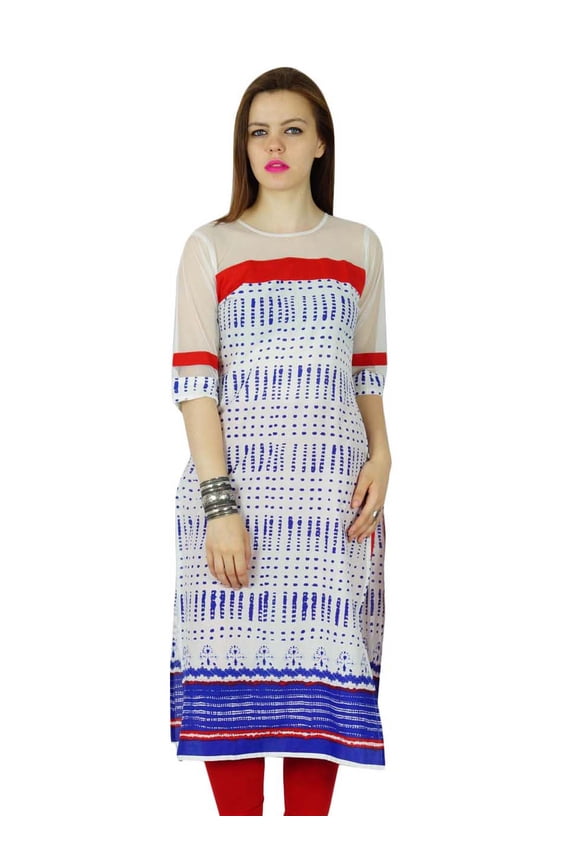 Women Long Kurta Kurti Rayon custom Summer Tunic Sheer short Sleeves Blouse Indian Clothing