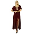 thumbnail image 1 of Bimba Women Long Maroon Dress Half Lined Kaftan & Beaded Neck Maxi With Side Slit, 1 of 5