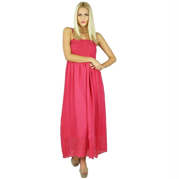 Bimba Women Long Maxi Dress 2 Piece Georgette Flowy Smocked Gown